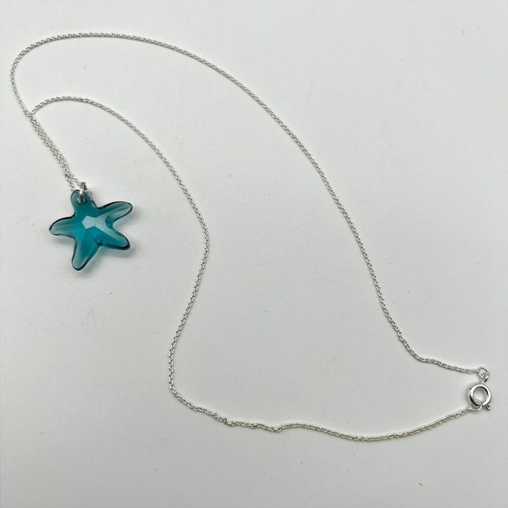 Swarovski Elements Blue Starfish Pendant Silver Plated Hook Dangle Earring Set - Picture 5 of 8